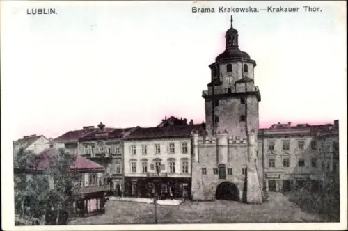 Ak Lublin Polen,  Brama Krakowska, Krakauer Thor, Uhrturm