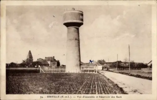 CPA Serville Eure et Loire, Vue d'ensemble et Réservoir des Eaux