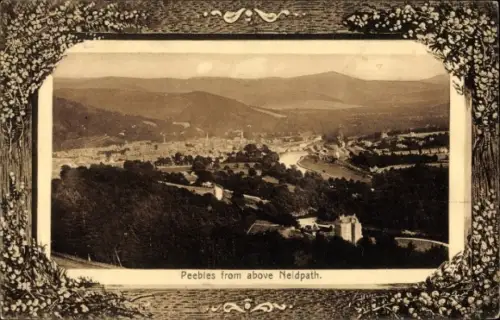 Passepartout Ak Peebles Schottland, View from above Neidpath