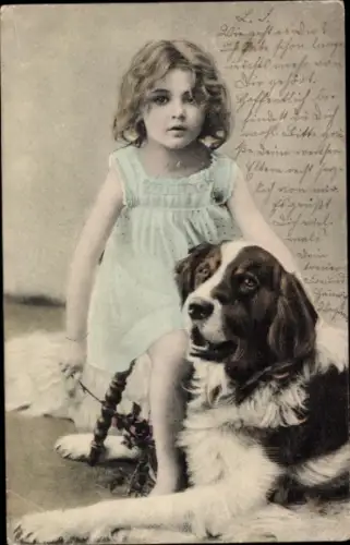 Ak Portrait, Bernhardiner mit Mädchen