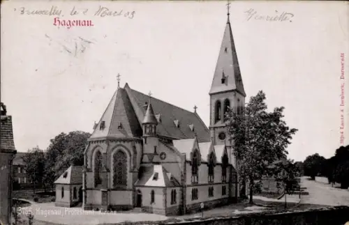 Ak Haguenau Hagenau im Elsass Bas Rhin, Protestantische Kirche,  , 2. März 1903