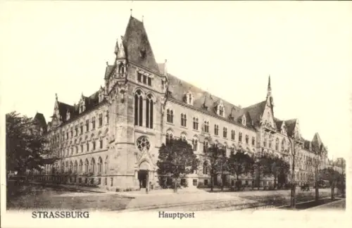 Ak Strasbourg Straßburg Elsass Bas Rhin, Hauptpost in   Architektur, schwarz-weiß