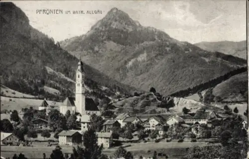 Ak Pfronten im Allgäu, Pfronten im Allgäu, Berglandschaft, Kirche, Häuser