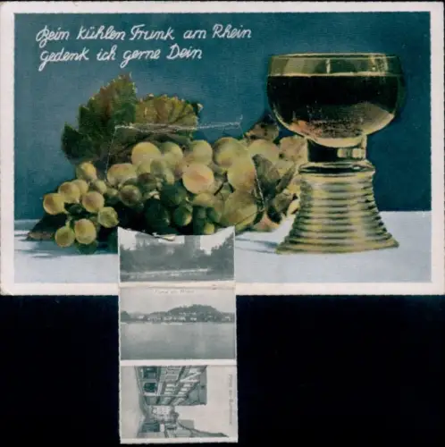 Leporello Ak Linz am Rhein, Teilansichten, Buttermarkt, Weinglas, Trauben