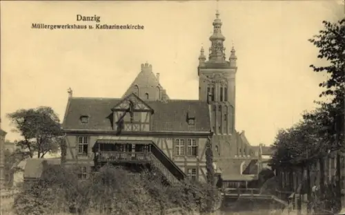 Ak Gdańsk Danzig,  Mallergewerkshaus, Katharinenkirche