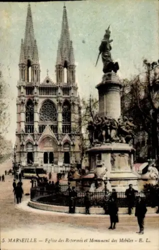 Ak Marseille Bouches du Rhône, Eglise des Reformés, Monument des Mobiles,  farbige 