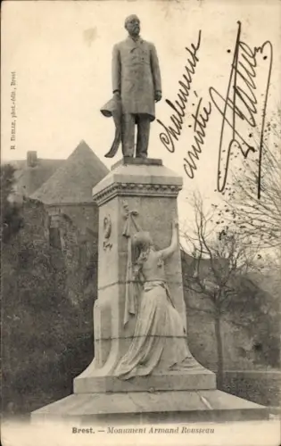 Ak Brest Finistère, Monument Armand Rousseau, Statue,  