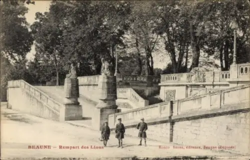 Ak Beaune Côte-d'Or, Kinder am Löwendenkmal