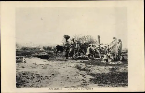 Ak Azemmour Marokko, Une Noria Marocaine, Dorfbewohner auf dem Feld