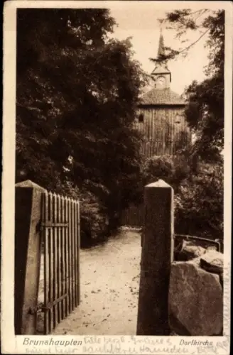 Ak Ostseebad Brunshaupten Kühlungsborn, Dorfkirche, Eingangstor, Bäume, Weg