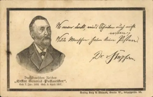 Litho Dr. Heinrich von Stephan, Des Deutschen Reiches Erster General-Postmeister, 1831-1897
