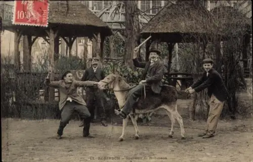 Ak Robinson Hauts de Seine, Männer posieren mit Esel