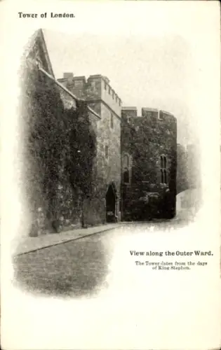 Ak Tower Hamlets London England, Tower of  Sicht entlang des äußeren Hofs, r Kontext, King Stephe