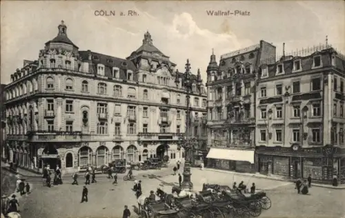 Ak Cöln Köln am Rhein, Wallraf-Platz,  Gebäude, Menschen, Kutschen
