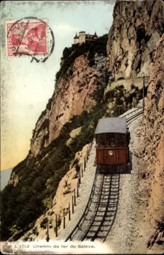 Ak Salève Haute Savoie, Eisenbahnstrecke am Berg
