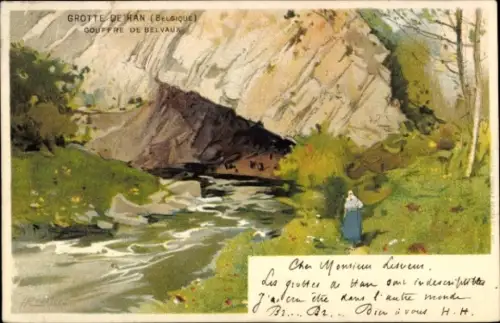 Künstler Litho Cassiens, H., Grotte de Han Han sur Lesse Wallonien Namur, Gouffre de Belvaux