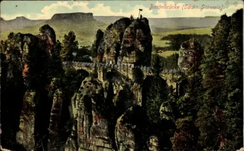 Ak Rathen an der Elbe Sächsische Schweiz, Basteibrücke, Felsenlandschaft, Sächsische Schweiz
