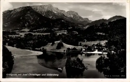 Ak Königsee Königssee Oberbayern,  Insel Christlieger, Untersberg, Berge, Wasser