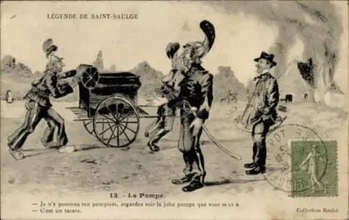 Künstler Ak Saint Saulge Nièvre, Légende, La Pompe, Feuerwehr, Pompiers