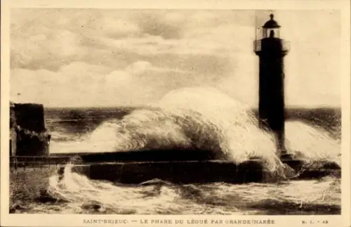 Ak Saint Brieuc Côtes d'Armor, Le Phare du Legue par Grande Maree