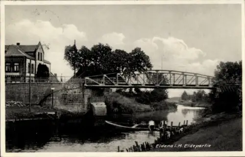 Ak Eldena in Mecklenburg, an der Elde, Brücke, Boot