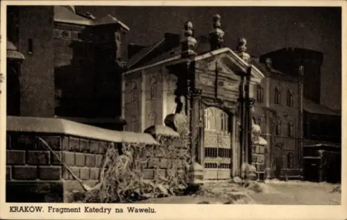 Ak Kraków Krakau Polen, Fragment der Wawel-Kathedrale,  Schnee,  Architektur