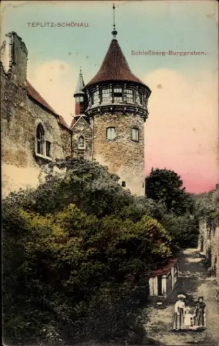 Ak Teplice Šanov Teplitz Schönau Region Aussig, Schloßberg Burggraben