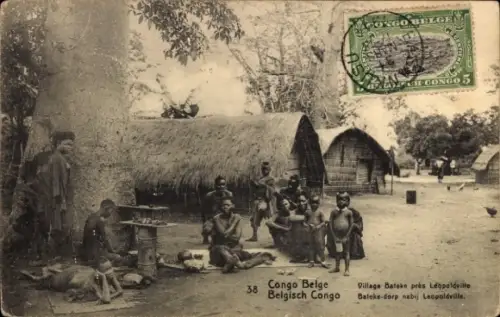 Ganzsachen Ak Belgisch Kongo DR Kongo Zaire, einheimische Dorfbewohner