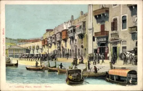 Ak Valletta Malta, Hafenansicht, Boote, Menschen, Gebäude, Malta