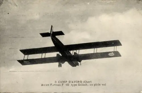 Ak Avord Cher, Avion Farman F 60, type Goliath, französisches Militärflugzeug