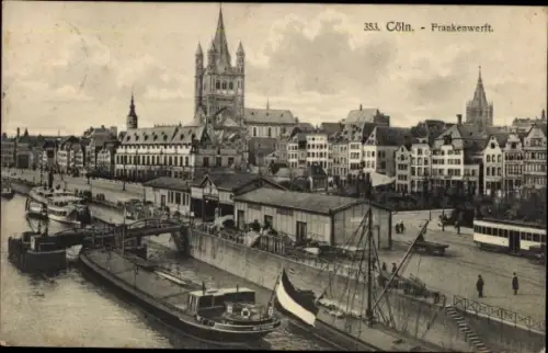 Ak Cöln Köln am Rhein,  Frankenwerft, Hafenansicht, Schiffe, Gebäude