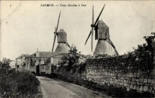 Ak Saumur Maine et Loire, Windmühlen