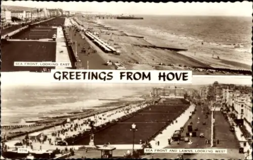 Ak Hove East Sussex England, Strandpromenade, Meer, Menschen,  aus  Blick nach Osten und Westen