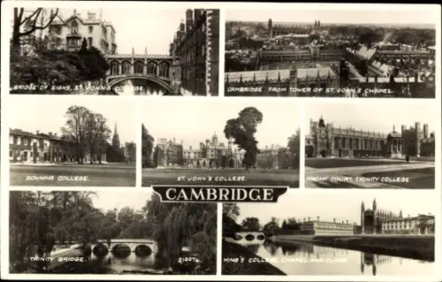 Ak Cambridge East England, Brücke von St. John's, Trinity College, Downing College, King's Colleg