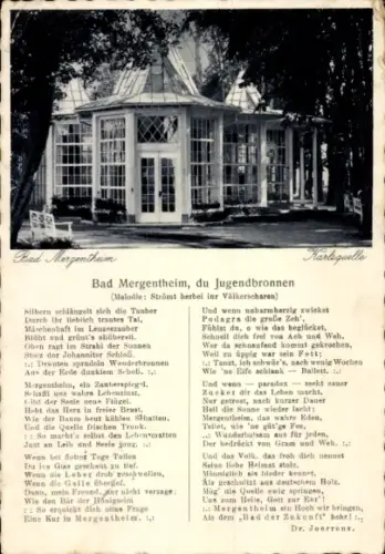 Ak Bad Mergentheim in Tauberfranken,  Jugendbrunnen, Tauber, Johanniter Schloss, Dr. Joerrens