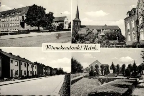 Ak Winnekendonk Kevelaer am Niederrhein, Straßenpartie, Kirche