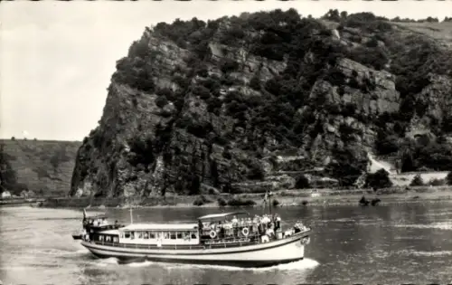 Ak Niederländisches Ausflugsschiff Alida auf dem Rhein vor dem Loreleyfelsen, Reederei Feenstra