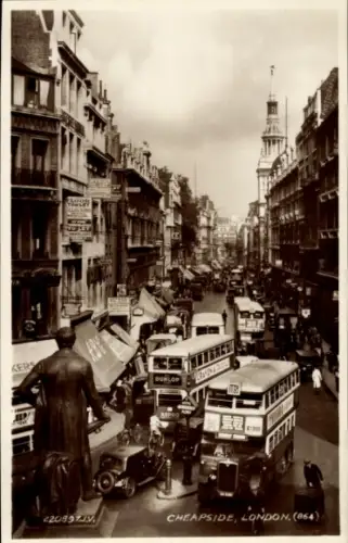 Ak City of Westminster London England,  Straßenansicht, Verkehr, Busse, Autos, Kirche