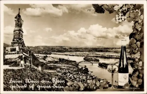 Ak Rüdesheim am Rhein, Niederwald Nationaldenkmal, Panorama, Wein