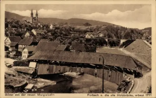 Ak Forbach im Schwarzwald, Murgtalbahn, Holzbrücke