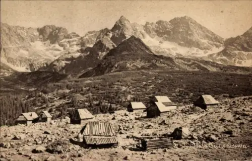 Ak Zakopane Hohe Tatra Polen, Hala Gąsienicowa, Berglandschaft, Hütten, Tatry,  Fot J. Opp.
