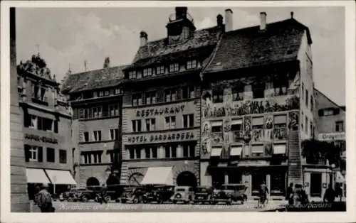Ak Konstanz am Bodensee, Restaurant Hotel Barbarossa, Konstanz am Bodensee, Obermarkt, alte Autos