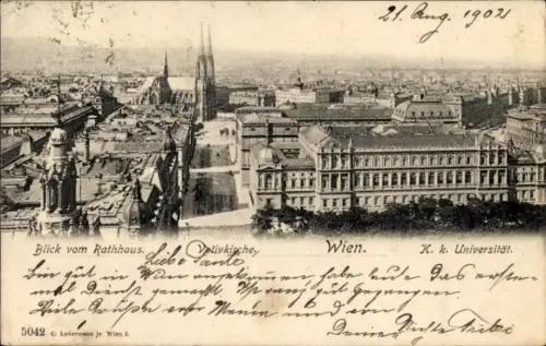 Ak Wien 1 Innere Stadt, Votivkirche und Universität vom Rathaus aus gesehen