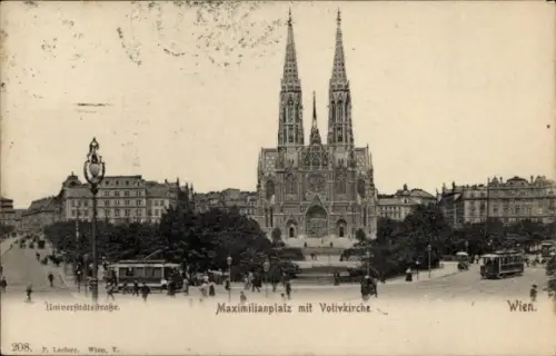 Ak Wien 1 Innere Stadt, Maximilianplatz, Votivkirche, Universitätstraße,  von P. Leclere