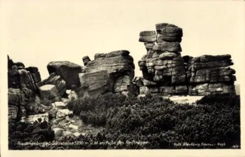 Ak Riesengebirge Region Königgrätz, Bílé Labe, Weiße Elbe, Weißwasser, Weißwassergrund,  Saustein