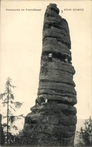Ak Hřensko Herrnskretschen Elbe Region Aussig, Pravčický kužel, Prebischkegel, Kletterpartie am  