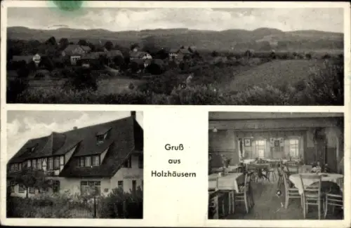 Ak Holzhäusern Tettnang in Württemberg, Landschaft mit Hügeln, Gasthaus, Innenansicht eines Gasth