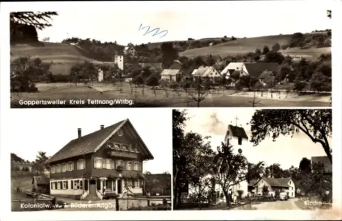 Ak Goppertsweiler Neukirch im Bodenseekreis Württemberg, Landschaft mit Häusern, Kirche, Kolonial