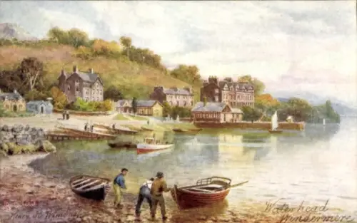 Ak Windermere Cumbria England, Wasserfront, Boote,  Landschaft, 