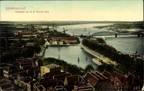 Ak Dordrecht Südholland Niederlande, Panorama van af de Groote Kerk